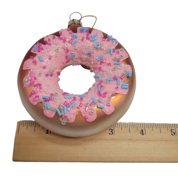 Donut-Shaped Glass Christmas Tree Ornament With Pink Frosting Sprinkles - Picture 7 of 8
